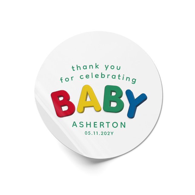 Cute colourful baby personalized baby shower classic round sticker (Creator Uploaded)