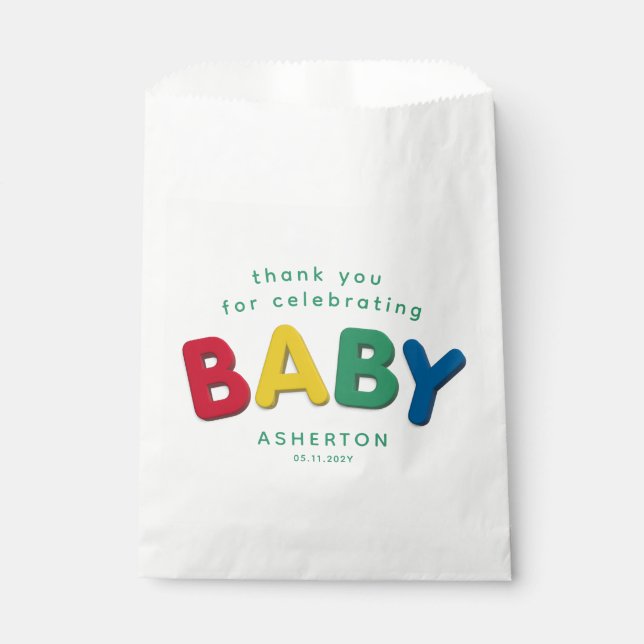 Cute colourful baby personalized baby shower favour bag (Front)