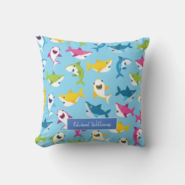 Cute Colourful Baby Shark Pattern for Little Kids Throw Pillow (Front)