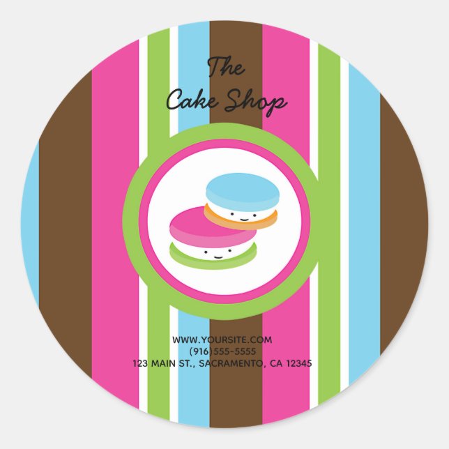 Cute Colourful Bakery Macaroons Fun Stripe Favour Classic Round Sticker (Front)