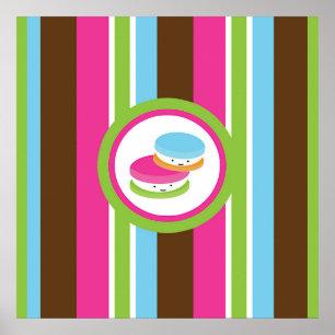 Cute Colourful Bakery Macaroons Fun Stripe Wall Ar Poster