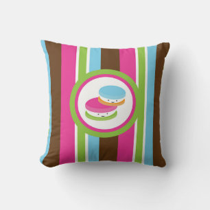 Cute Colourful Bakery Macaroons Fun Stripes Throw Pillow