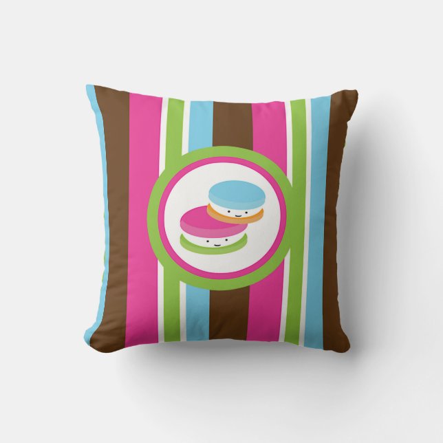 Cute Colourful Bakery Macaroons Fun Stripes Throw Pillow (Front)
