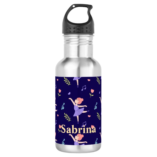 Cute Colourful Ballerina Girls' Personalized 532 Ml Water Bottle (Front)