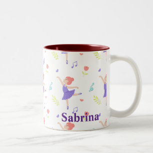 Cute Colourful Ballerina Girls' Personalized Two-Tone Coffee Mug