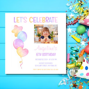 Cute Colourful Balloon Photo Kids Birthday Invitation