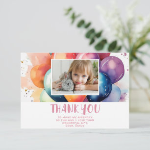 Cute Colourful Balloons Birthday Kid's Photo Thank You Card