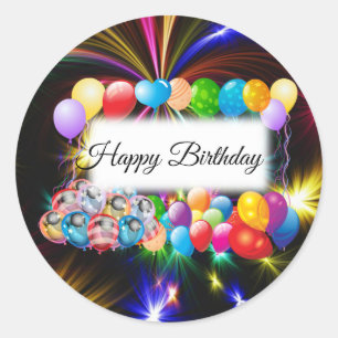 Cute, Colourful Balloons & Fireworks, Birthday Classic Round Sticker