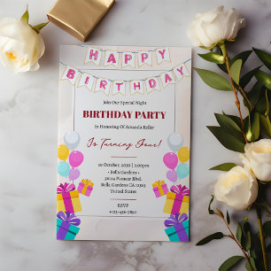 Cute Colourful Balloons & Gifts Kids Birthday Part Invitation