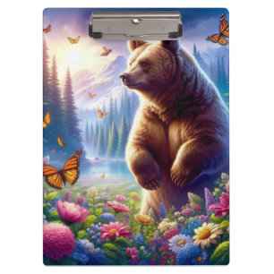 Cute, colourful bear & butterflies clipboard