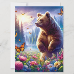 Cute, colourful bear & butterflies holiday card