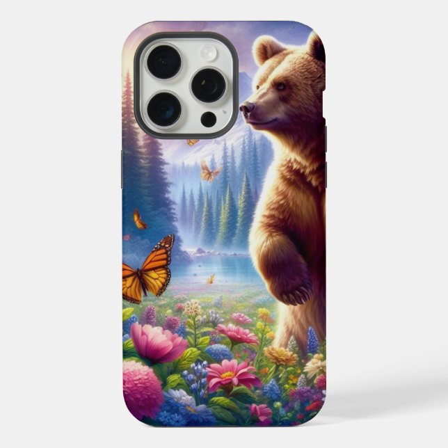 Cute, colourful bear & butterflies iPhone case (Back)