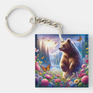 Cute, colourful bear & butterflies keychain