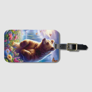 Cute, colourful bear & butterflies luggage tag