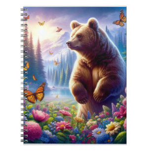 Cute, colourful bear & butterflies notebook