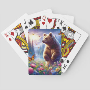 Cute, colourful bear & butterflies playing cards
