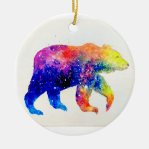 Cute colourful bear ceramic ornament