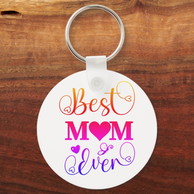 Cute Colourful Best Mom Ever Typography Script  Keychain (Front)