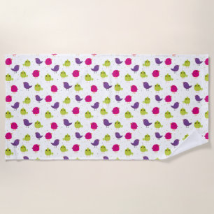 Cute colourful birds beach towel