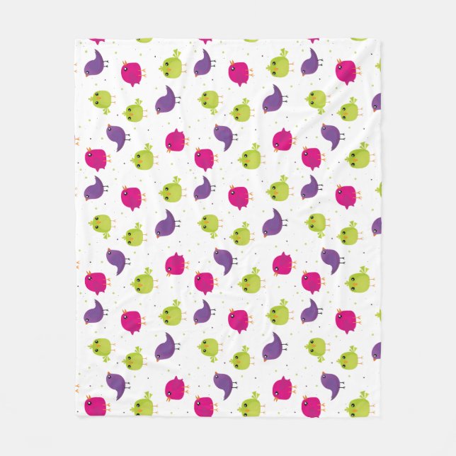 Cute colourful birds fleece blanket (Front)