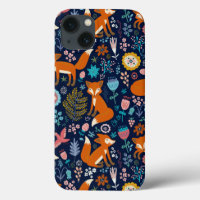 Cute Colourful Birds Flowers Foxes Pattern