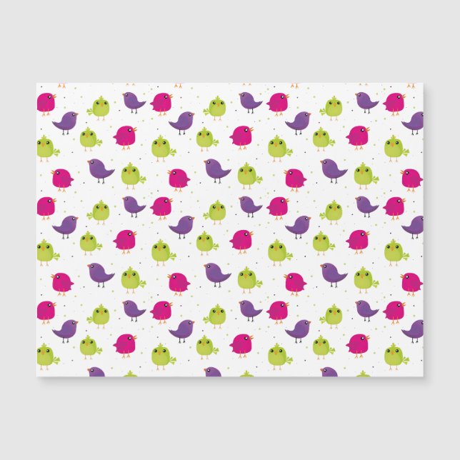 Cute colourful birds  magnetic invitation (Front)