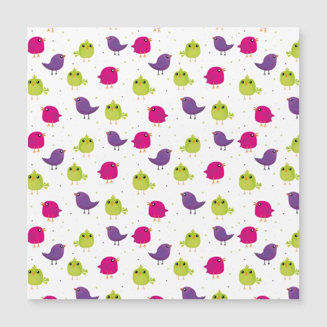 Cute colourful birds  magnetic invitation (Front)