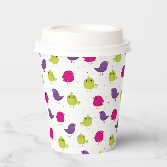 Cute colourful birds  paper cups (Front)