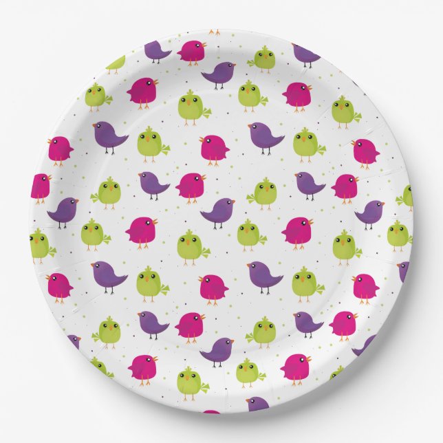 Cute colourful birds   paper plate (Front)