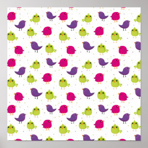 Cute colourful birds poster