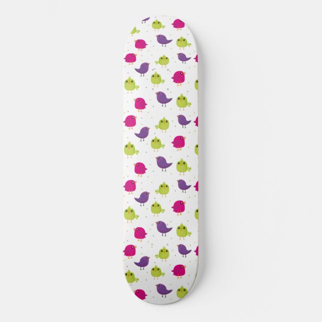 Cute colourful birds  skateboard (Front)