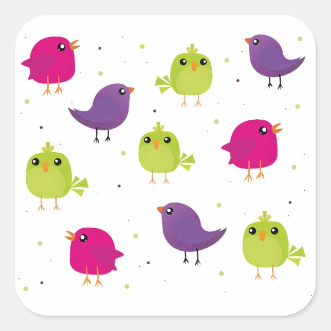 Cute colourful birds  square sticker (Front)