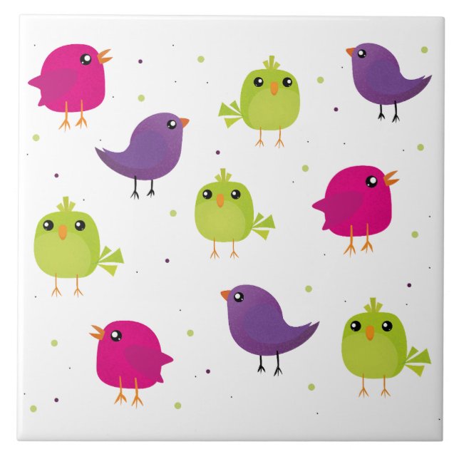 Cute colourful birds   tile (Front)