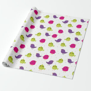 Cute colourful birds wrapping paper