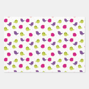 Cute colourful birds  wrapping paper sheet
