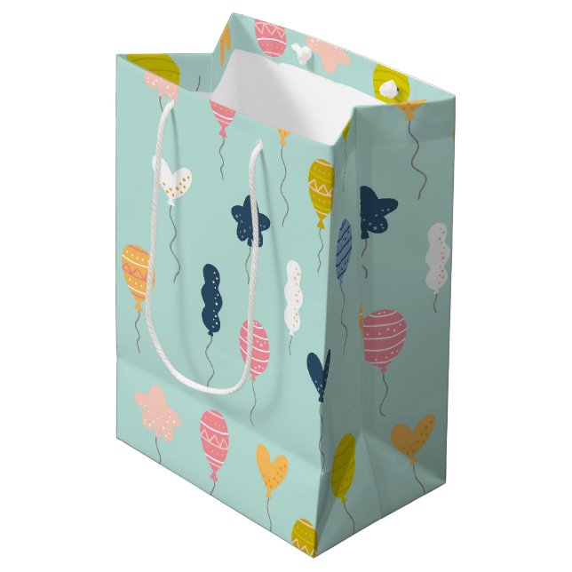 Cute Colourful Birthday Party Balloon Pattern Medium Gift Bag (Front Angled)