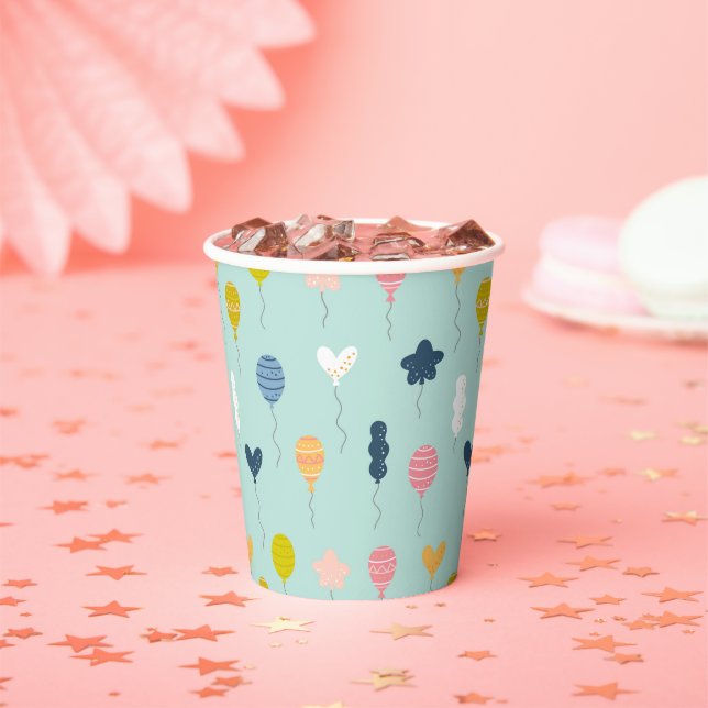 Cute Colourful Birthday Party Balloon Pattern Paper Cups (Insitu)