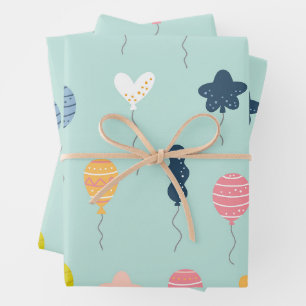 Cute Colourful Birthday Party Balloon Pattern Wrapping Paper Sheet