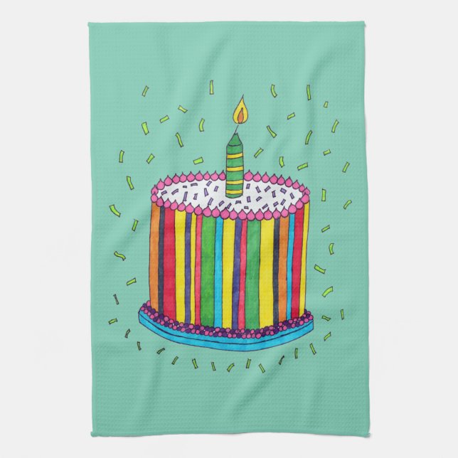 Cute Colourful Birthday Party Cake Kitchen Towel (Vertical)