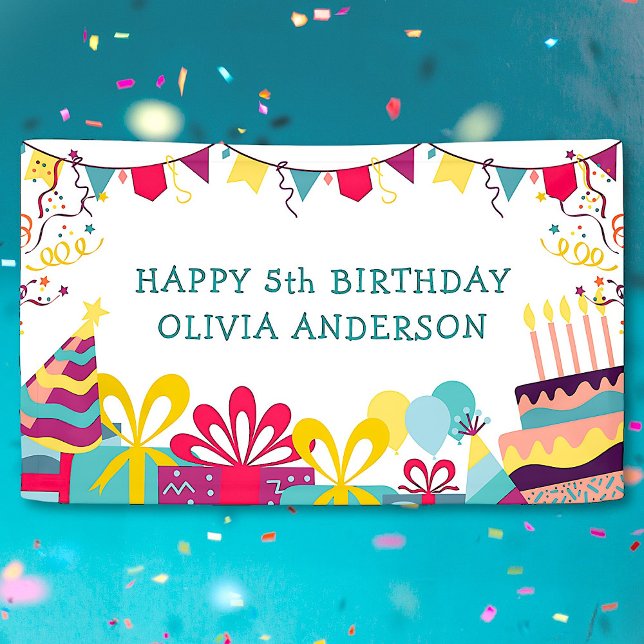 Cute Colourful Birthday Party Custom Text Banner (Creator Uploaded)