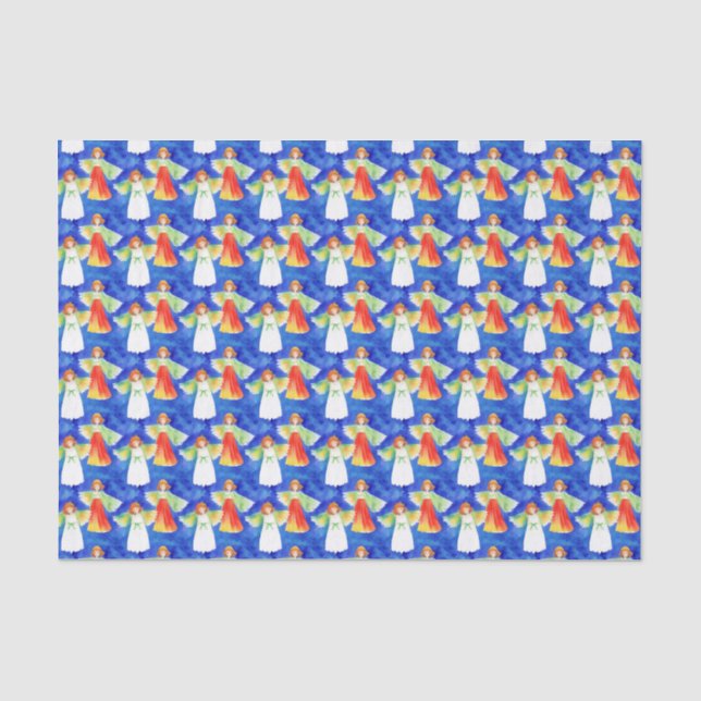 Cute Colourful Blessing Angels Blue Sky  Watercolo Tissue Paper (Front)
