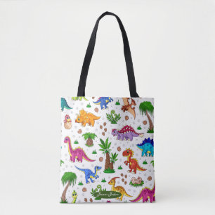 Cute Colourful Blue Green Pattern Dinosaur Tote Ba
