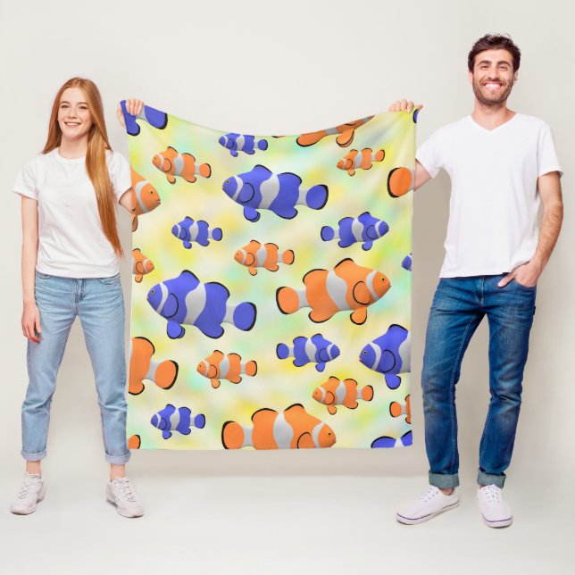 Cute Colourful Blue Orange Clownfish Pattern  Fleece Blanket (In Situ)