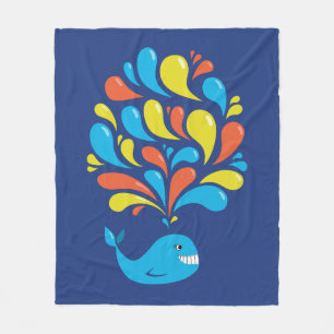 Cute Colourful Blue Whale Fleece Blanket