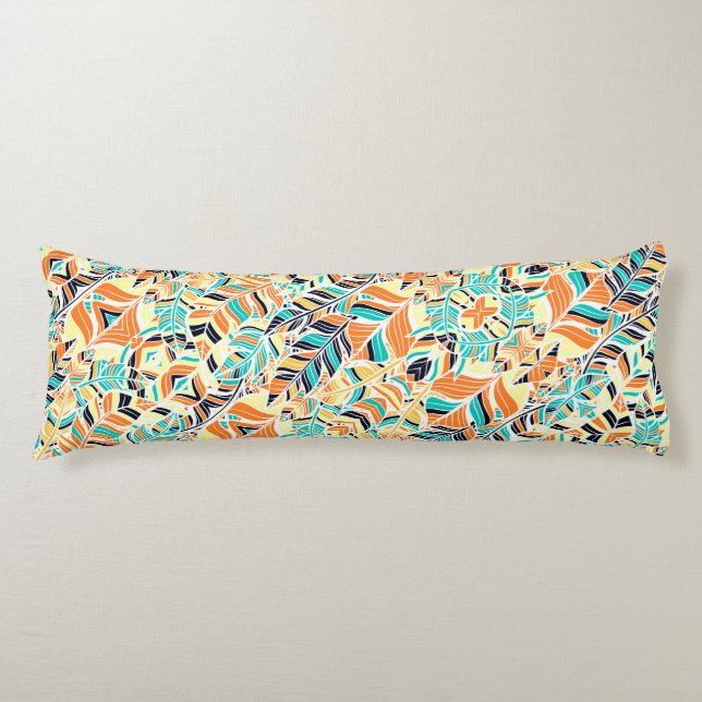 Cute colourful boho leaves pattern body pillow (Front)