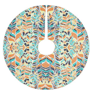 Cute colourful boho leaves pattern brushed polyester tree skirt