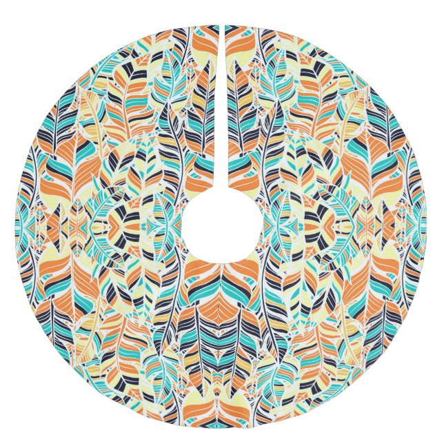 Cute colourful boho leaves pattern brushed polyester tree skirt (Front)