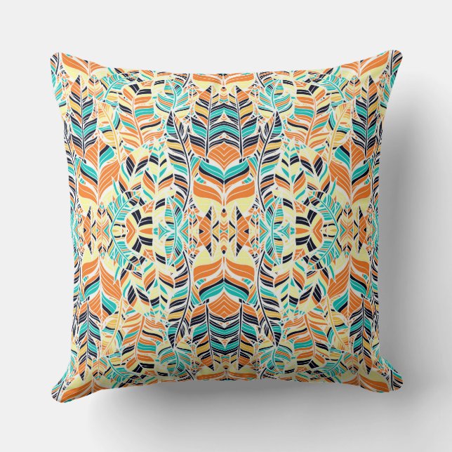 Cute colourful boho leaves pattern throw pillow (Back)