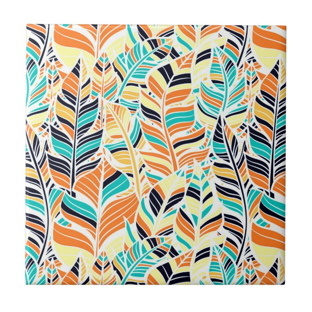 Cute colourful boho leaves pattern tile (Front)