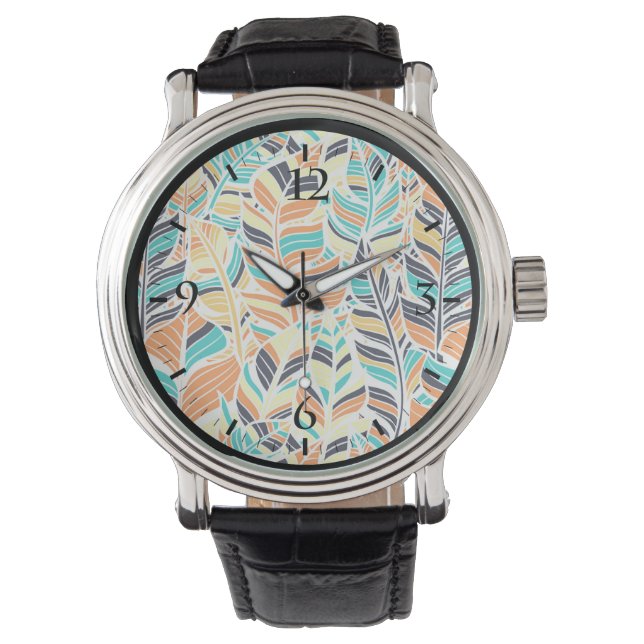 Cute colourful boho leaves pattern watch (Front)
